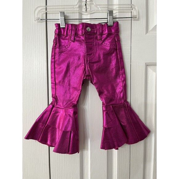 Fuschia Pink Metallic Ruffle Bell Btms Infant Girls Ranch Dressn 9-12 Months NWT - Picture 1 of 7